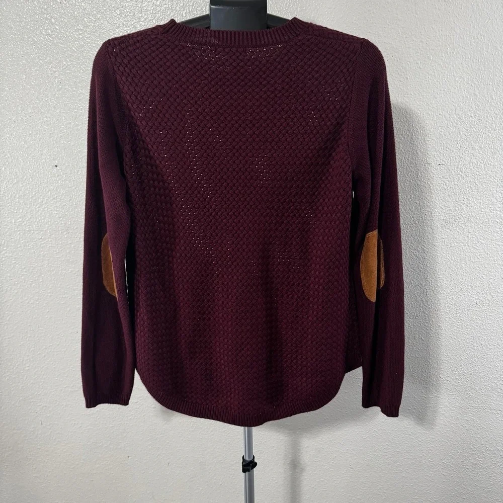 Lety & Me‎ Burgundy Basketweave Knit Sweater with Elbow Patches Womens Medium